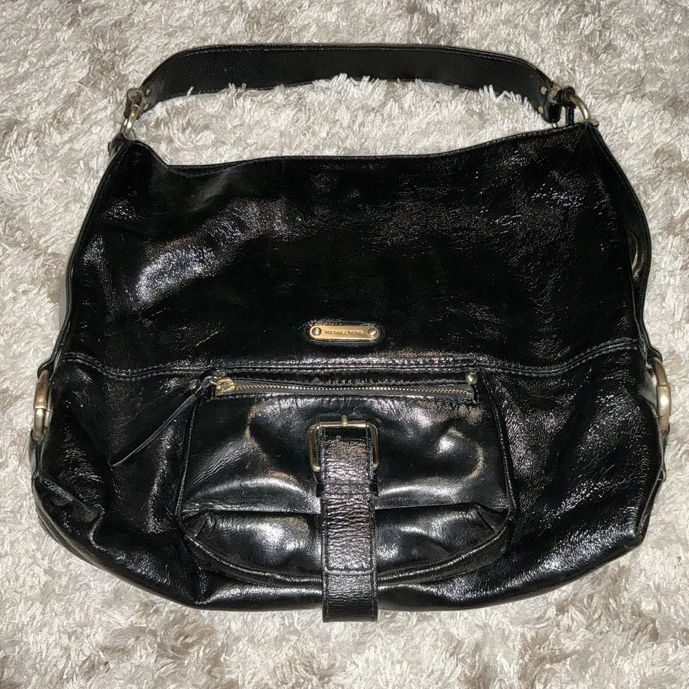 Michael Kors Black Patent Leather Austin Slouchy Bag‎